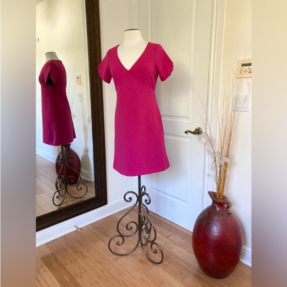 Betsey Johnson V-Neck Short Sleeve A-Line Zipper Back Scuba Crepe Dress - Picture 7 of 11